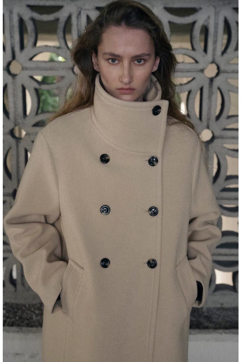 Double Breasted Stand Collar Coat, Alternate, color, VANILLA