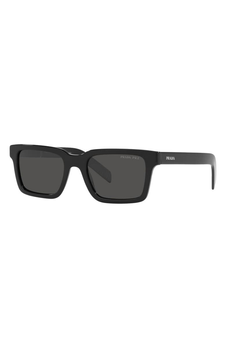Prada 52mm Black Polarized Rectangle Sunglasses, Alternate, color, 