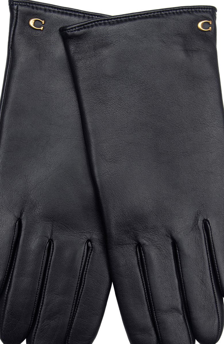 COACH Sculpted C Wool Lined Leather Tech Gloves, Alternate, color, Black