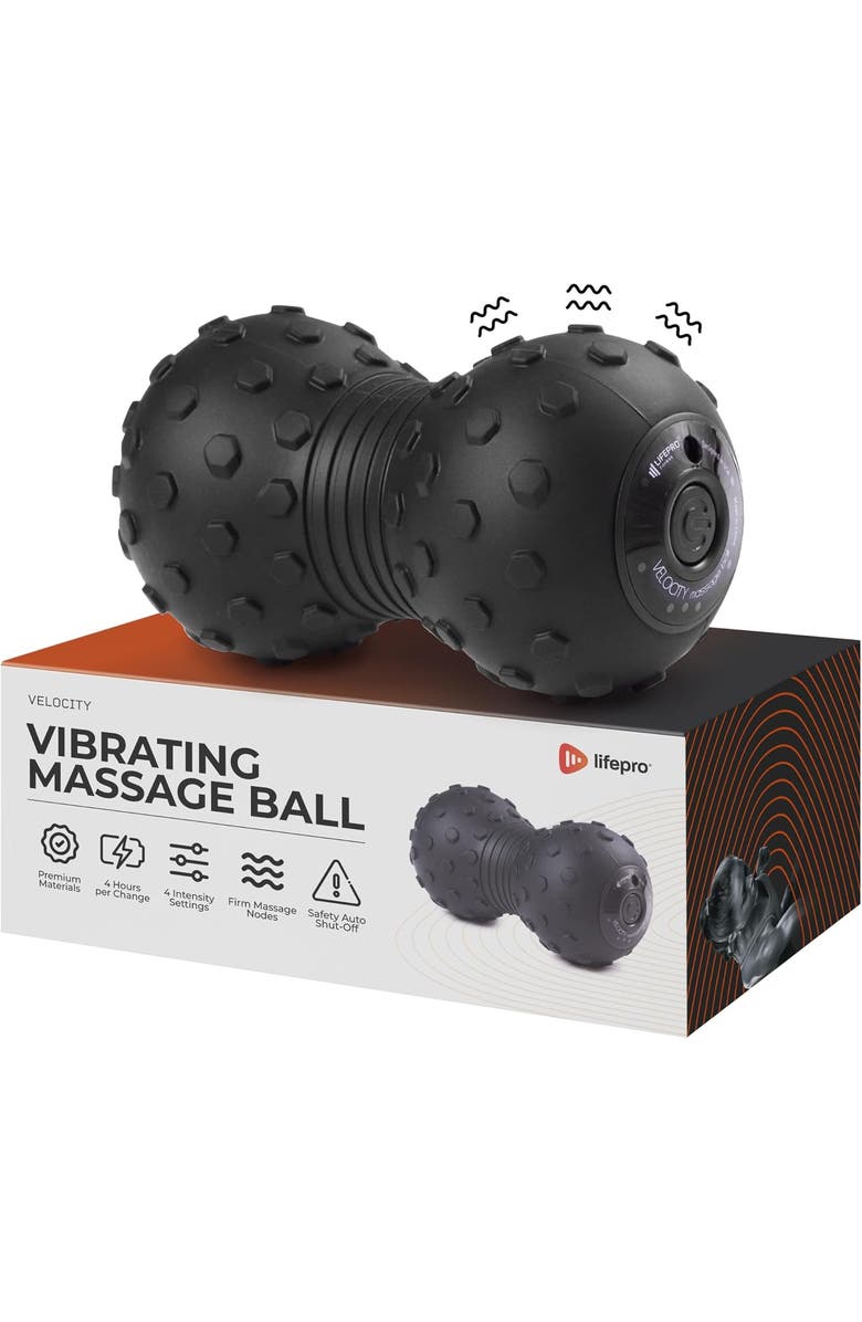 Lifepro Velocity Vibrating Peanut Massage Ball  4Speed Deep Tissue Recovery Roller, Main, color, Black