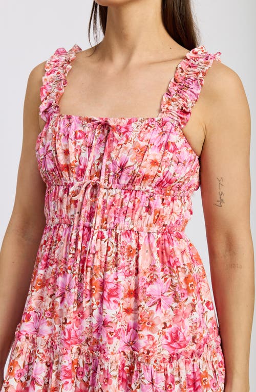 En Saison Floral Ruffle Strap A-line Midi Dress In Red Floral