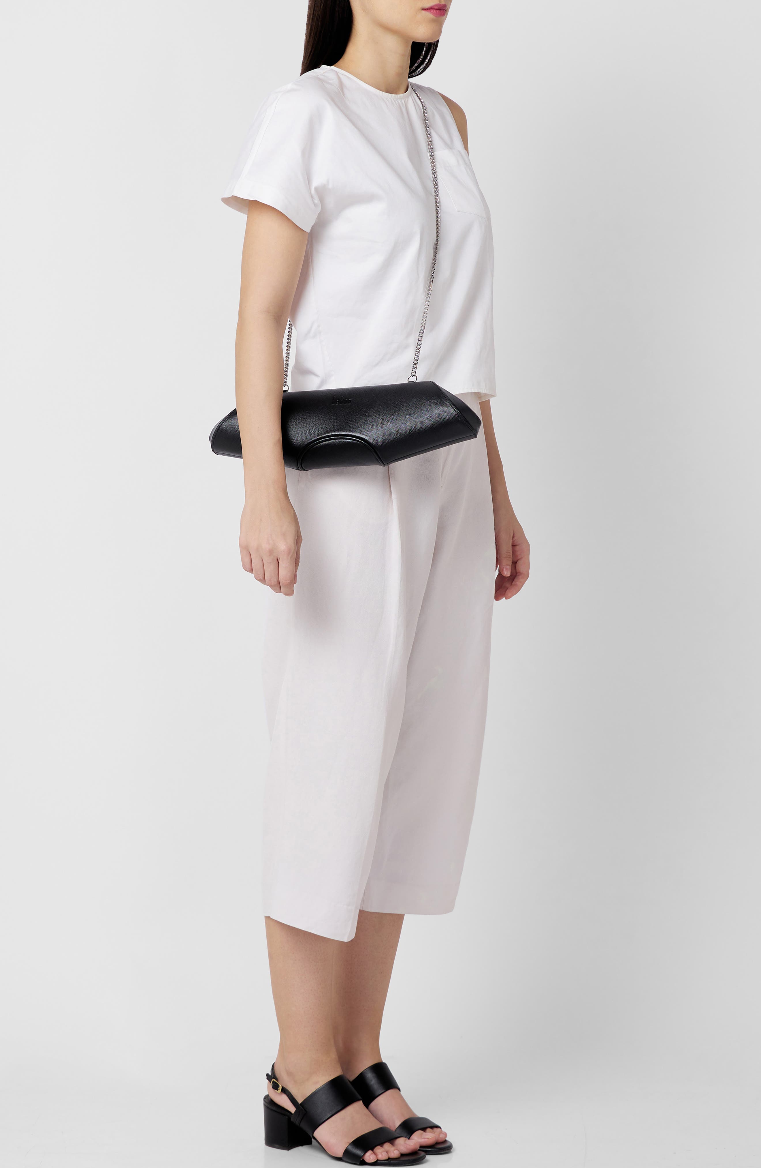 behno Elizabeth Leather Baguette Clutch, Alternate, color, Black