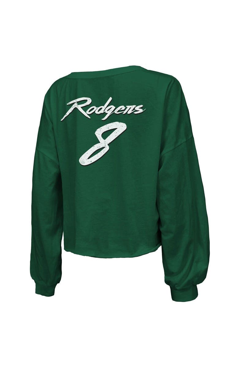 Majestic Threads Women's Majestic Threads Aaron Rodgers Green New York Jets Off-Shoulder Script Name & Number Long Sleeve T-Shirt, Alternate, color,
