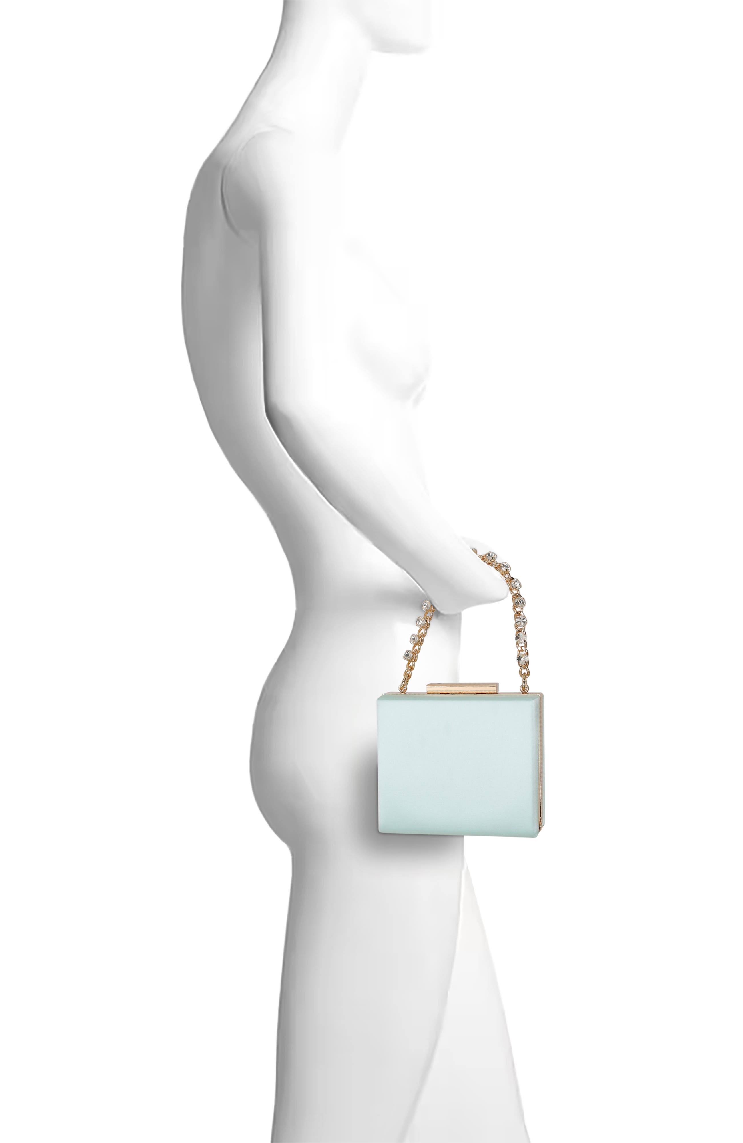 Jewel Badgley Mischka Billie Mini Box Clutch with Rhinestone Chain, Alternate, color, Light Mint Green