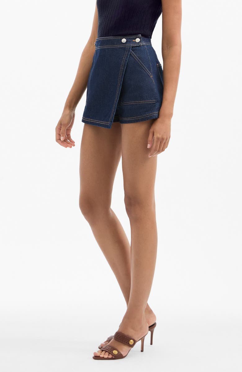 Veronica Beard Winslet Wrap Denim Miniskort, Alternate, color, Indigo Rinse