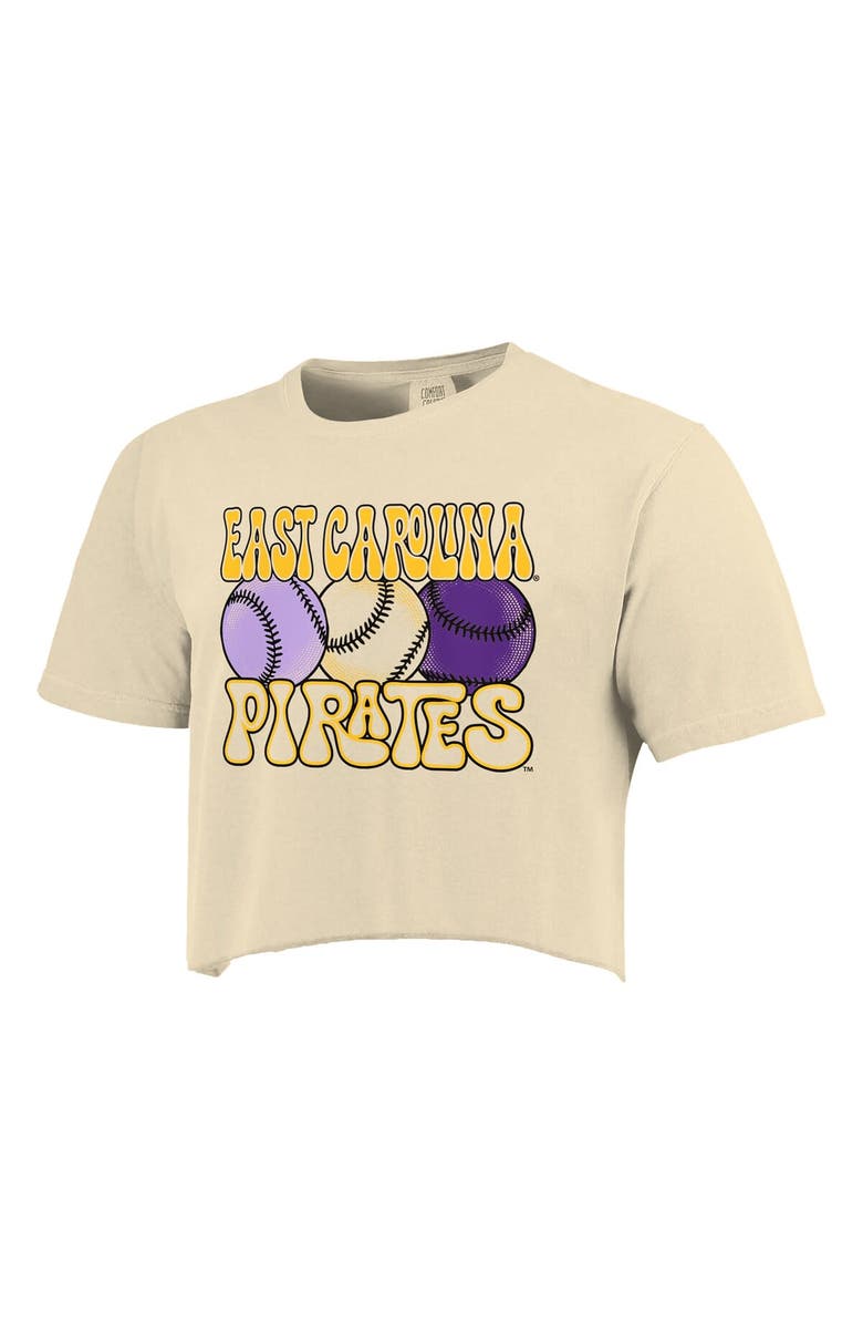 IMAGE ONE Women's Natural ECU Pirates Comfort Colors Baseball Cropped T-Shirt, Alternate, color, Natural