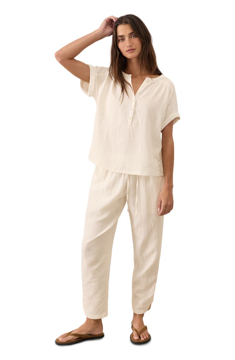 Pact Organic Cotton Coastal Double Gauze Short Sleeve Popover, Alternate, color, Cream