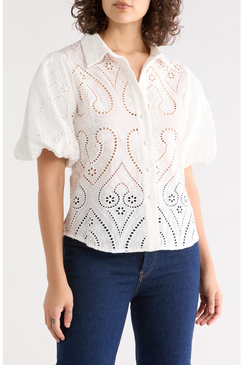 Open Stitch Button-Up Shirt, Main, color, WHITE