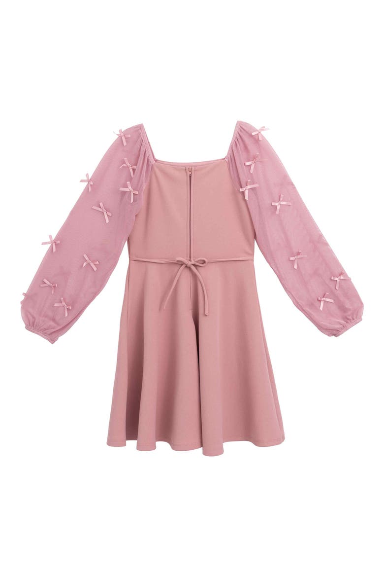 Kids' Mesh Sleeve Bow Scuba Dress, Alternate, color, MAUVE JM