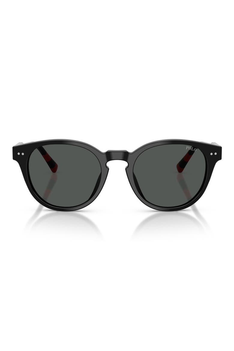 52mm Round Sunglasses, Main, color, SHINY BLACK / DARK GREY