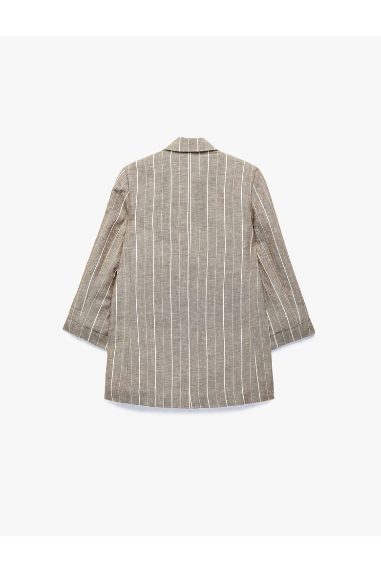Linen Blend Pinstriped Blazer with Tab Sleeves, Alternate, color, BROWN STRIPE