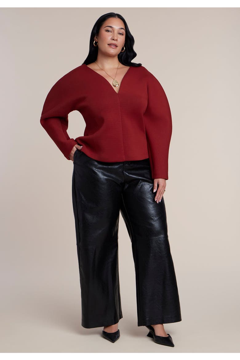 Round Sleeve V Neck Top, Alternate, color, RED DAHLIA