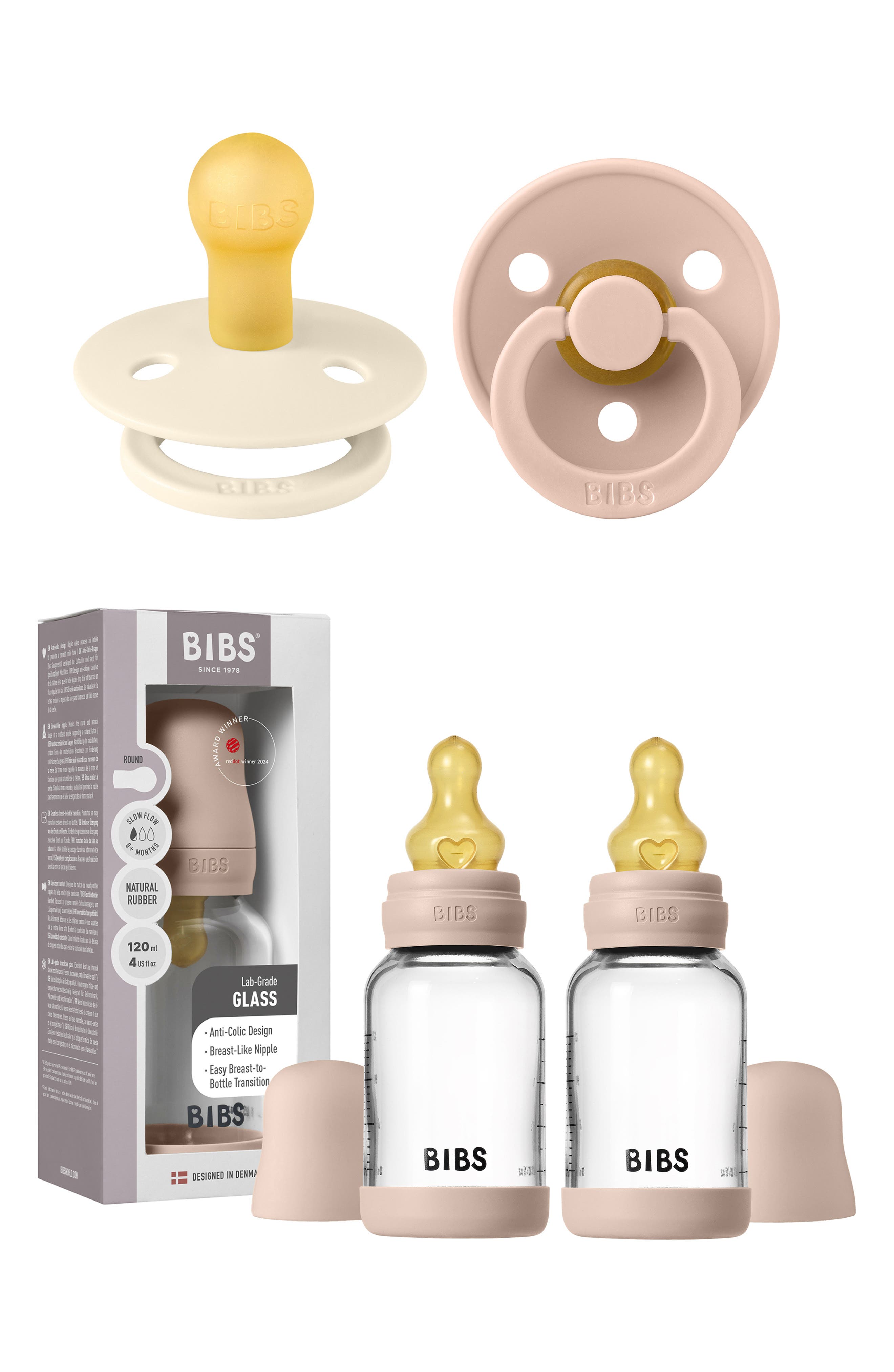 BIBS Bottle & Pacifier Set in Blush/Ivory 