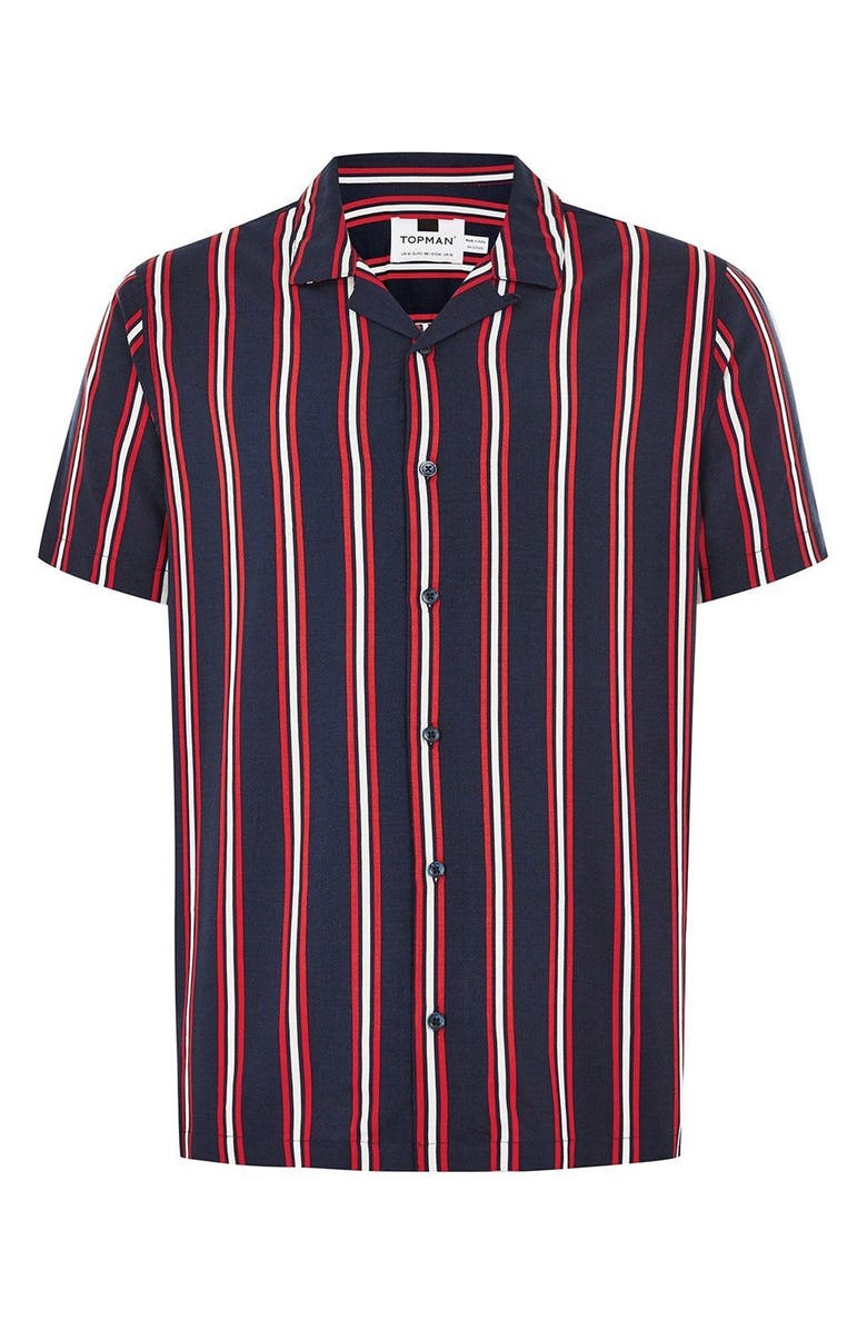 Topman Stripe Camp Shirt, Alternate, color, 