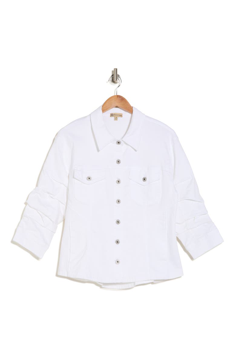Cinch Sleeve Denim Jacket, Alternate, color, OPTIC WHITE