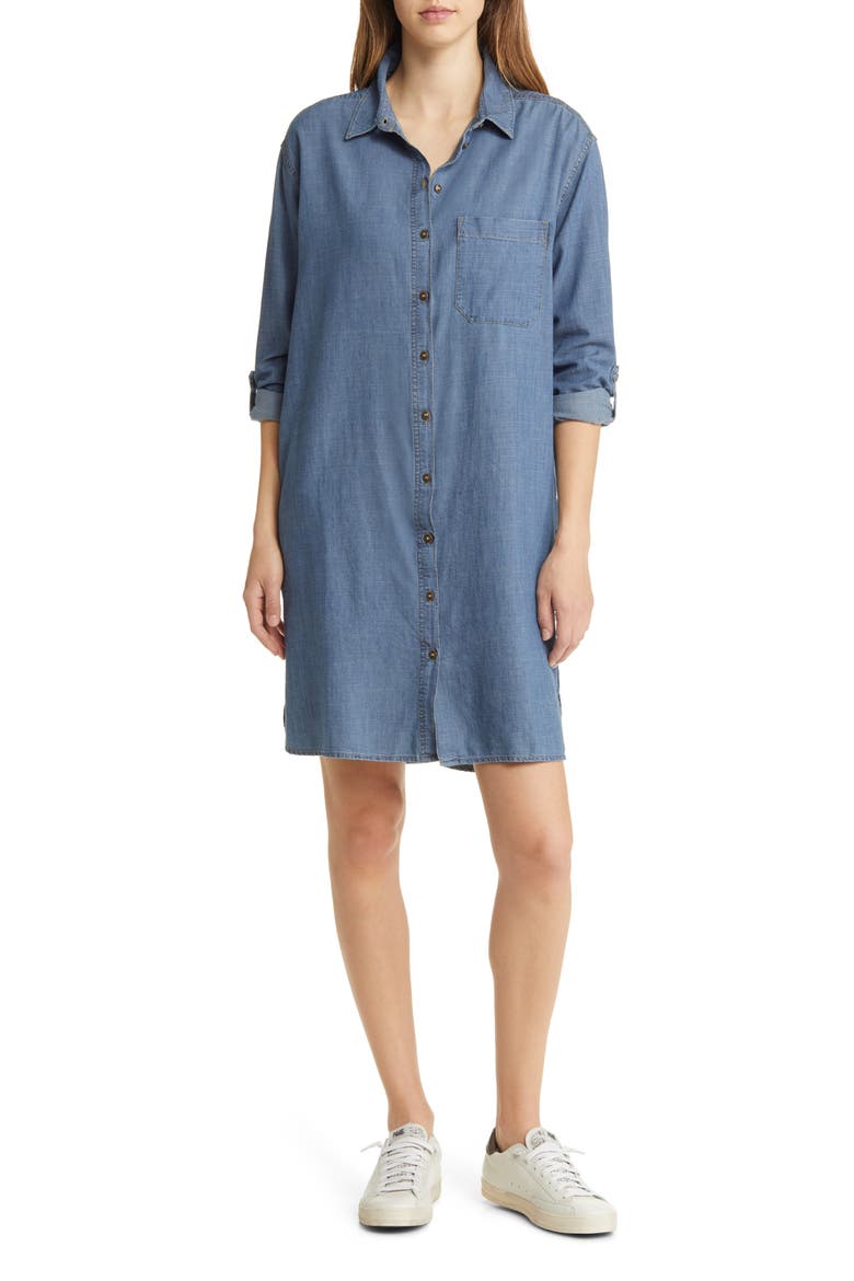 Long Sleeve Chambray Shirtdress, Main, color, MEDIUM WASH
