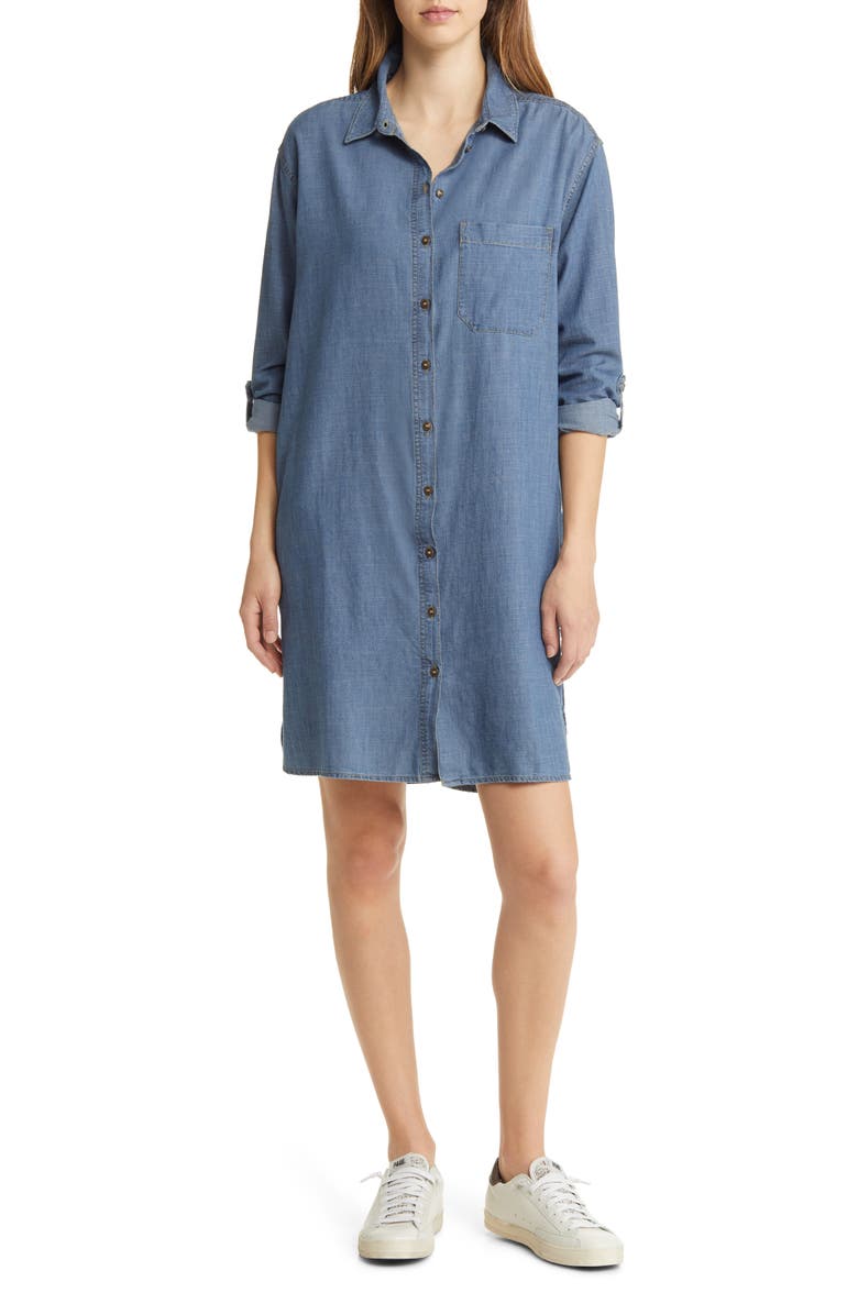 Caslon<sup>®</sup> Long Sleeve Chambray Shirtdress, Main, color,