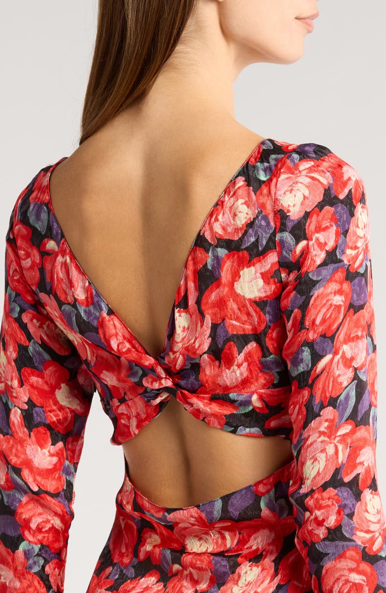 Saylor Cher Floral Long Sleeve Tiered Mermaid Gown, Alternate, color, Red Floral Multi