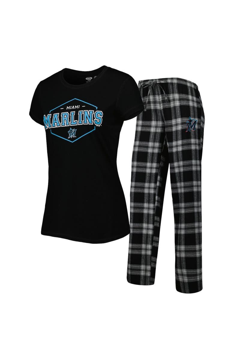 CONCEPTS SPORT Women's Concepts Sport Black/Gray Miami Marlins Badge T-Shirt & Pajama Pants Sleep Set, Main, color, Black