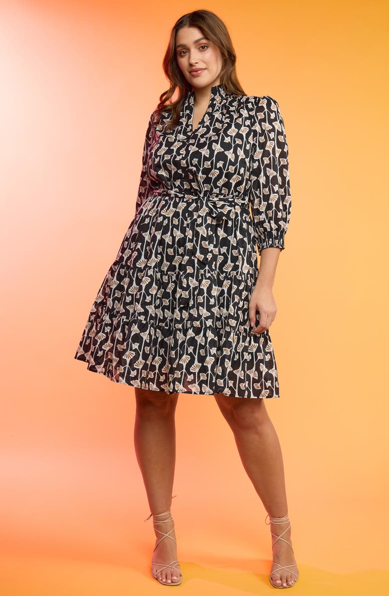 Estelle Sea Lily Tiered Cotton Dress, Alternate, color, Black Print