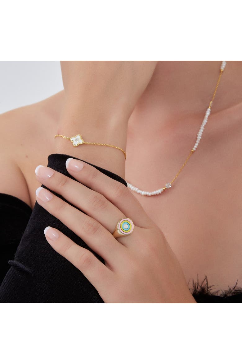 Enamel Round Sterling Silver Signet Ring, Alternate, color, Gold