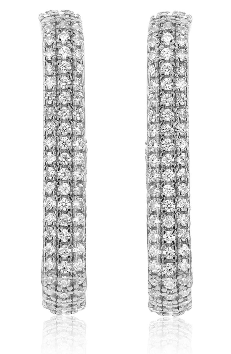 SUZY LEVIAN Pavé Cubic Zirconia Open Paper Clip Hoop Earrings, Alternate, color, White