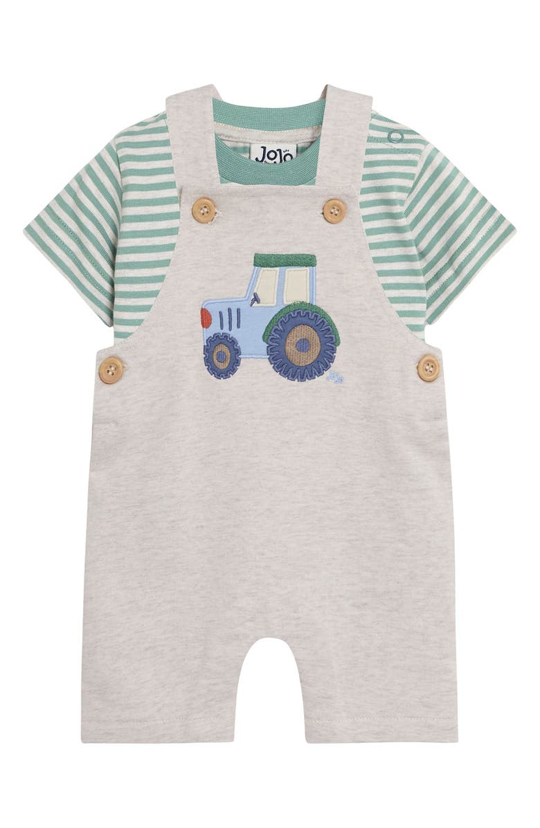 JOJO MAMAN BEBE Shirt & Tractor Appliqué Overalls Set, Main, color, Natural