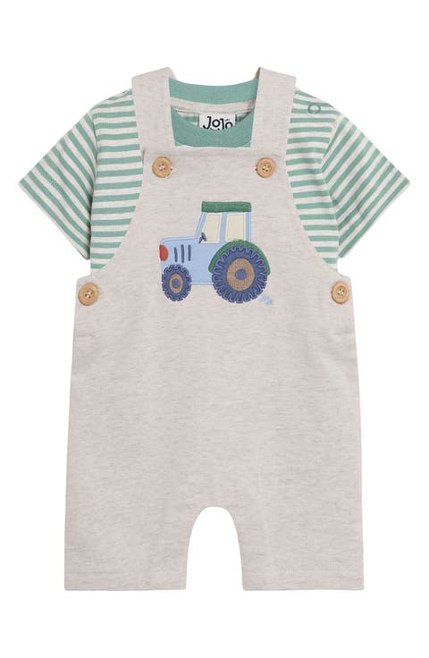 Shirt & Tractor Appliqué Overalls Set (Baby)