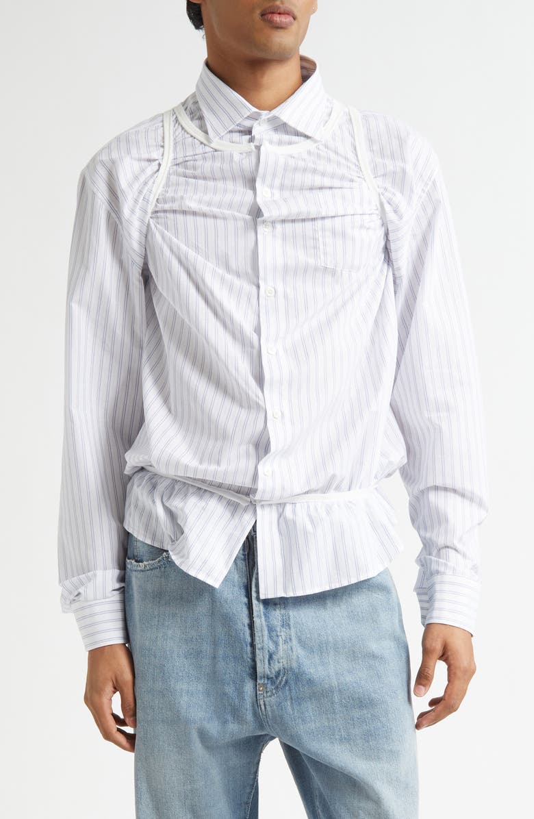 Maison Margiela Décortiqué Piping Button-Up Shirt, Main, color, White/ Light Blue