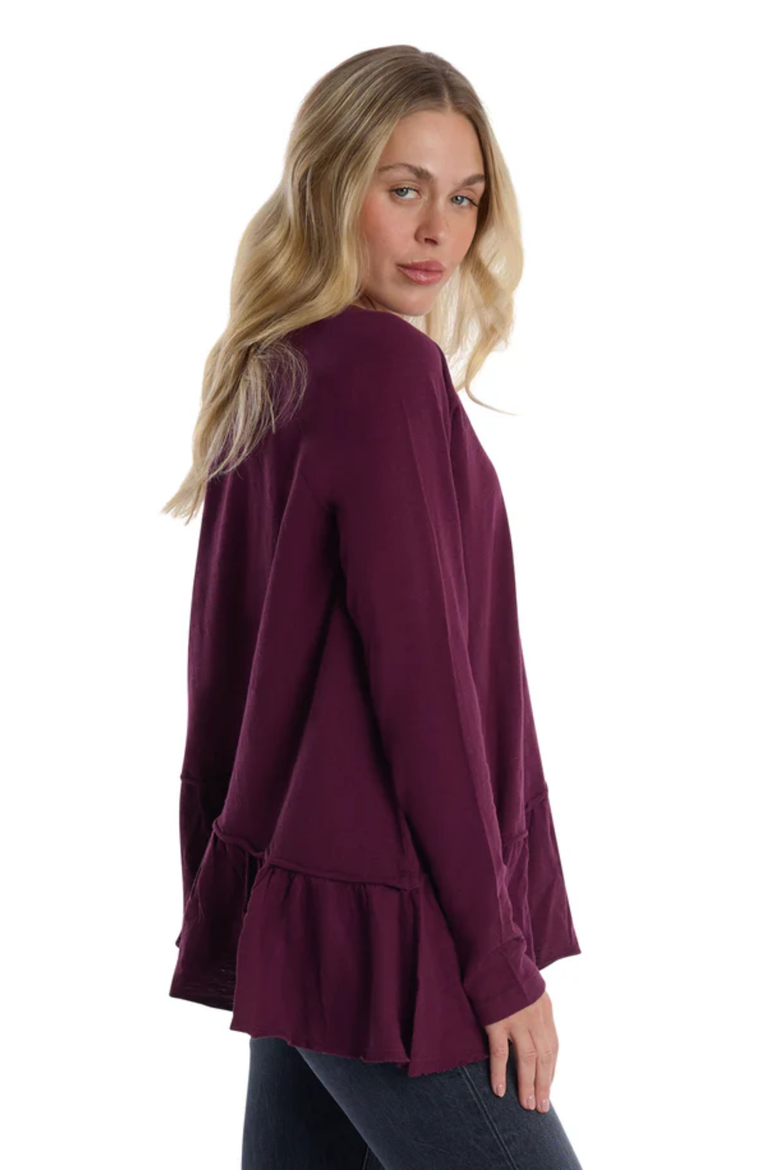 Raglan Long Sleeve Asymmetric Peplum Hem Tee, Alternate, color, Dark Fig