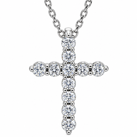 1/4 Ct Diamond Cross 14k Gold Pendant Necklace Lab Grown