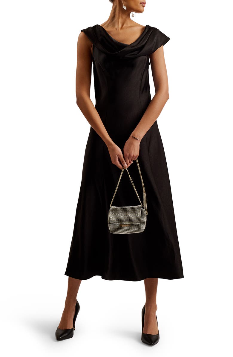 Ted Baker London Sirinna Draped Bias Cut Satin Midi Dress, Main, color,