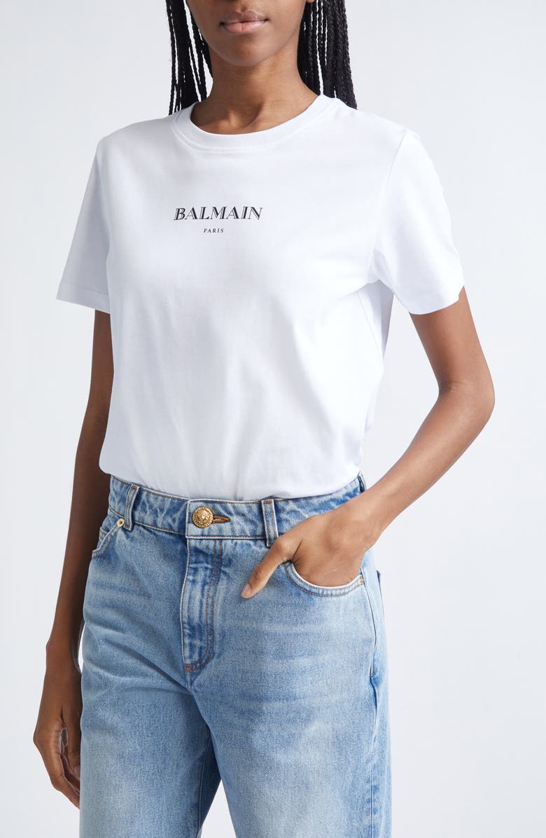 Balmain Regular Fit Logo Graphic T-Shirt, Main, color, Gab White/ Black