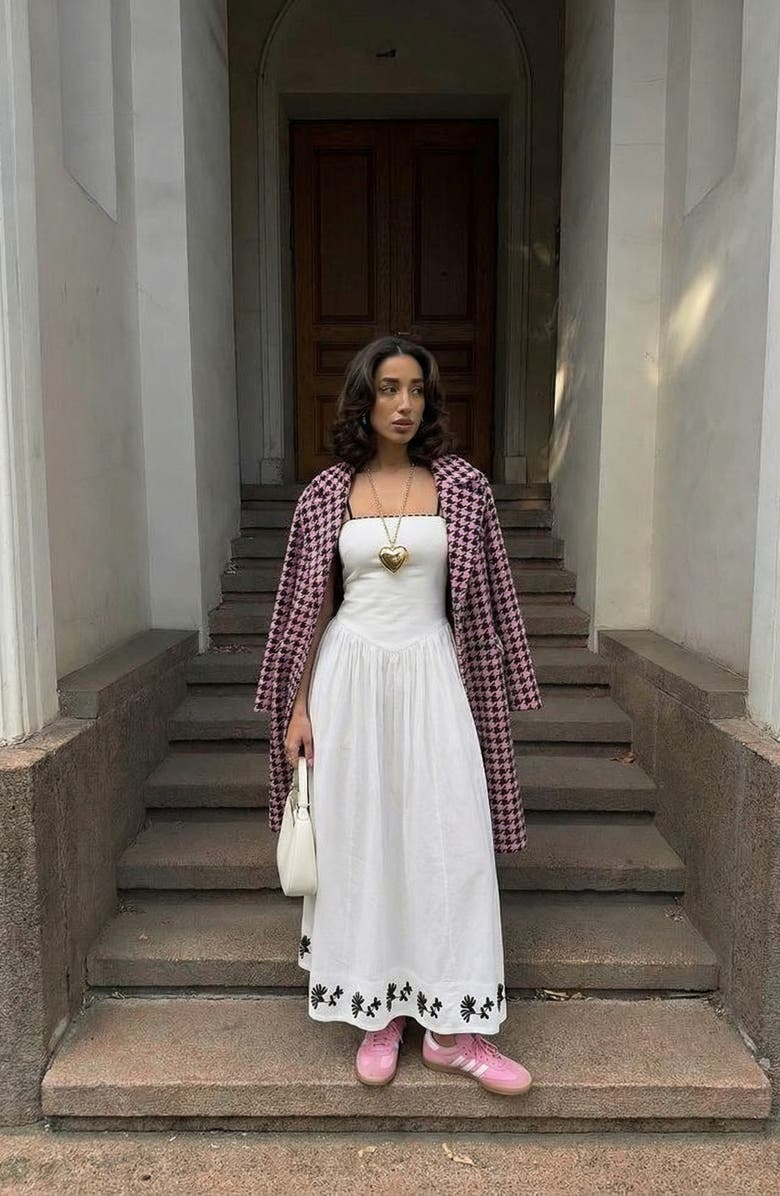 Modenaire Strapless Embroidered A-Line Corset Dress, Alternate, color, White / Black Embroidery