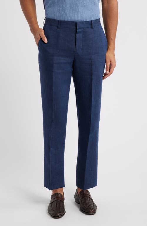 Nordstrom Trim Fit Flat Front Linen Dress Pants In Navy Blazer
