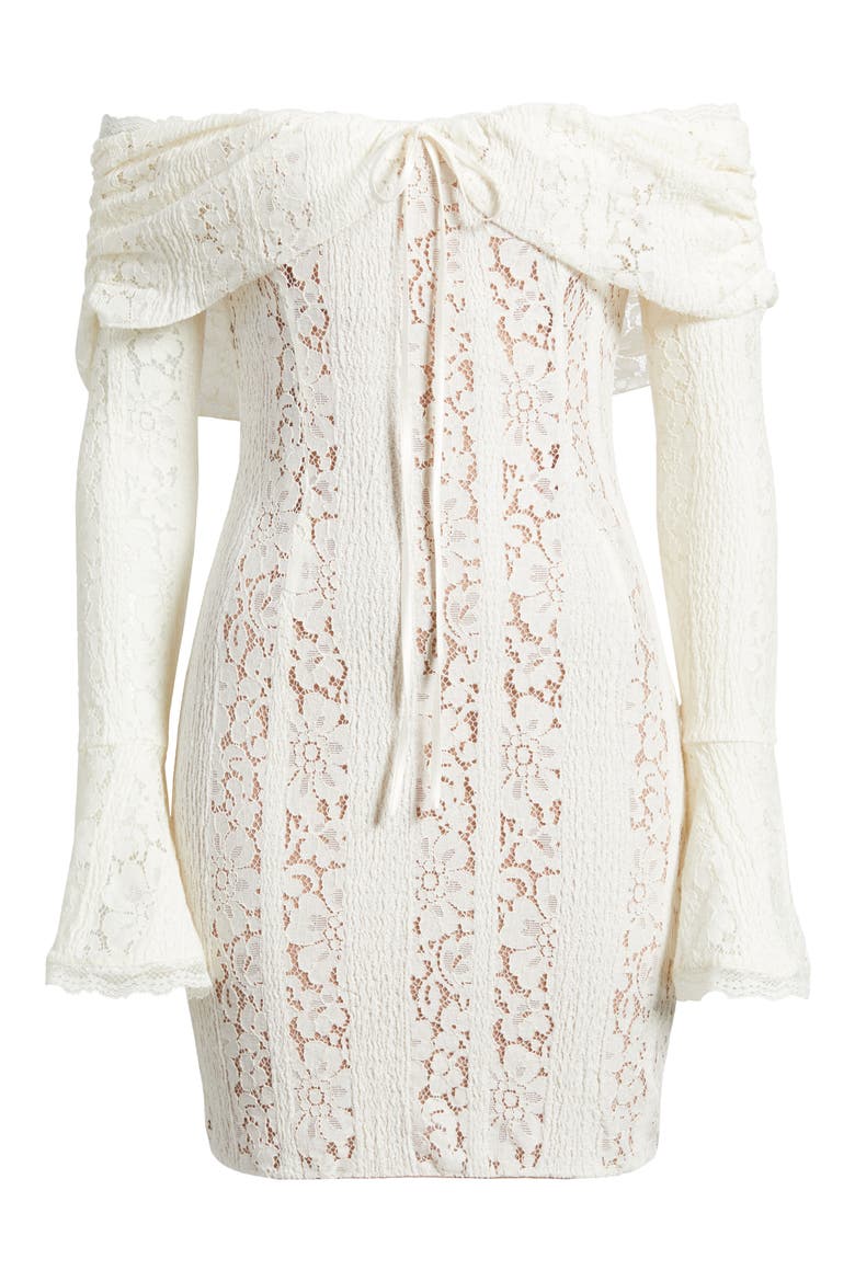 Sadie Off the Shoulder Long Sleeve Lace Minidress, Alternate, color, CREAM