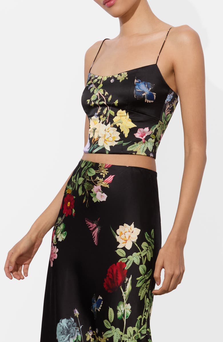 Alice + Olivia Saylor Bustier Crop Camisole, Alternate, color, Venus Floral Black