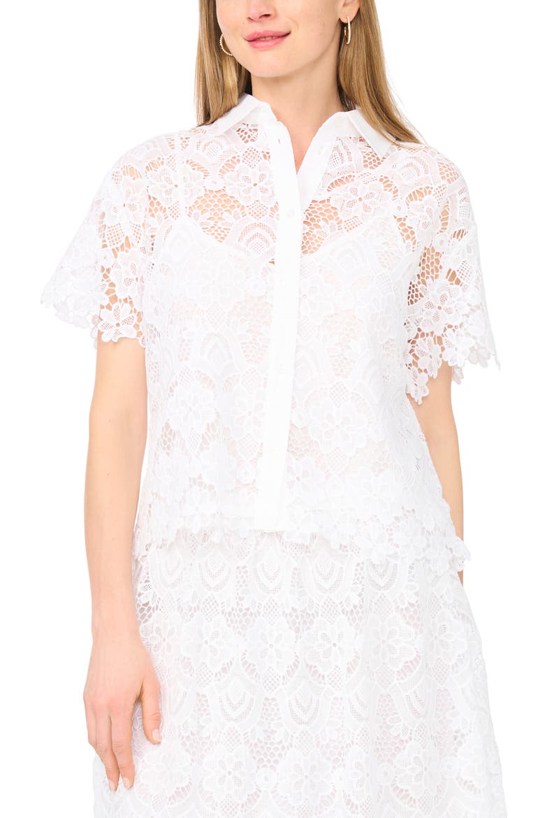 Lace Button-Up Shirt, Alternate, color, ULTRA WHITE