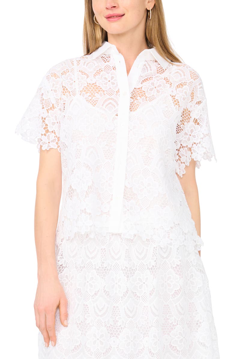 Ted Baker Lace Button-Up Shirt, Alternate, color, Ultra White