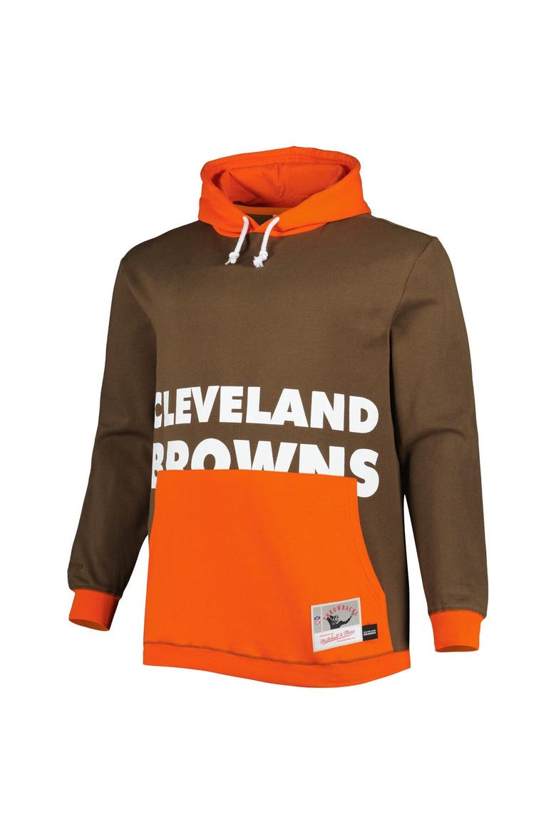 Men's Mitchell & Ness Brown/Orange Cleveland Browns Big & Tall Big Face Pullover Hoodie, Alternate, color, Brown