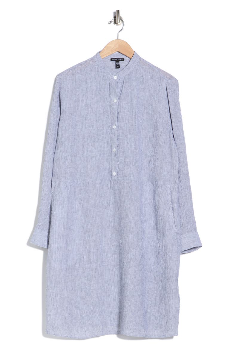 Stripe Long Sleeve Organic Linen Shirtdress, Alternate, color, INK