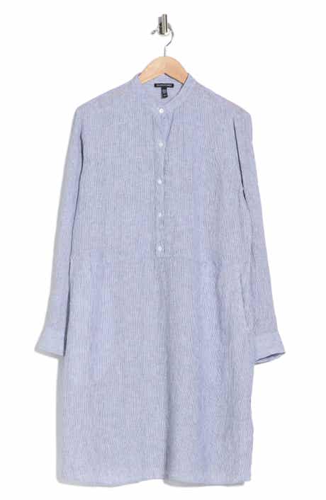 Eileen Fisher Stripe Long Sleeve Organic Linen Shirtdress