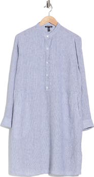 Eileen Fisher Stripe Long Sleeve Organic Linen Shirtdress