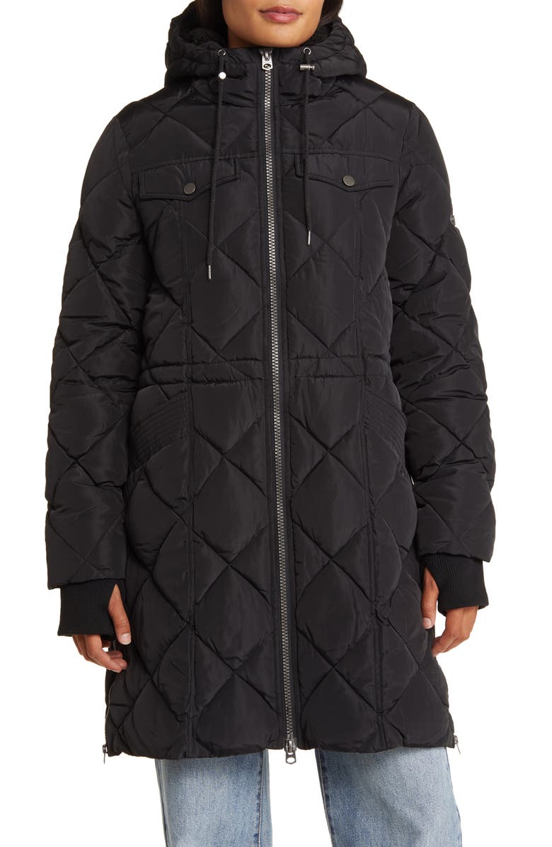 Lucky Brand Quilted Hooded Coat, Main, color, 