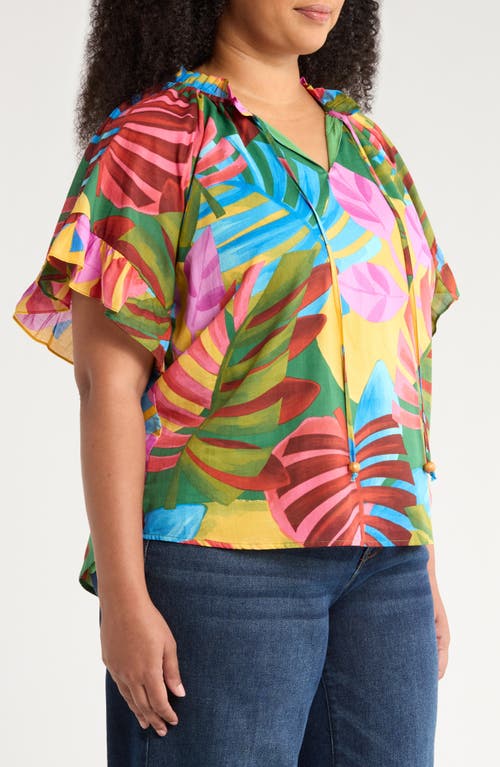 Sugarlips Novi Tropical Print Cotton Top In Green