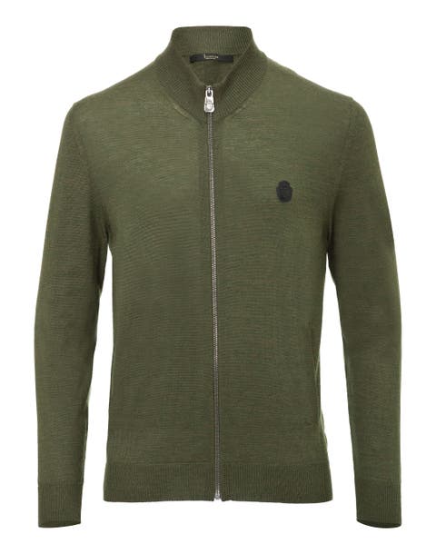 Merino Wool Stand Collar Zip Cardigan Men