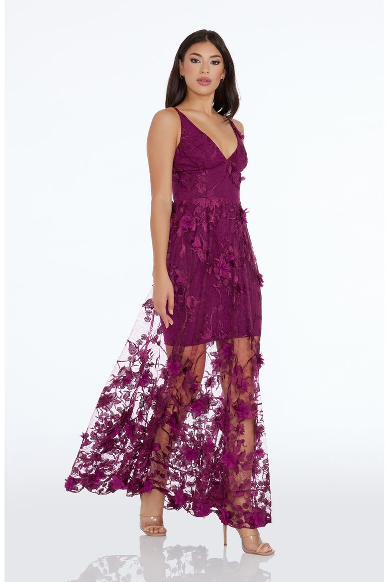 Sidney Deep V-Neck 3D Lace Gown, Alternate, color, DARK MAGENTA