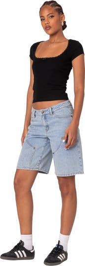 Priscilla Lace Trim Stretch Cotton Crop Top