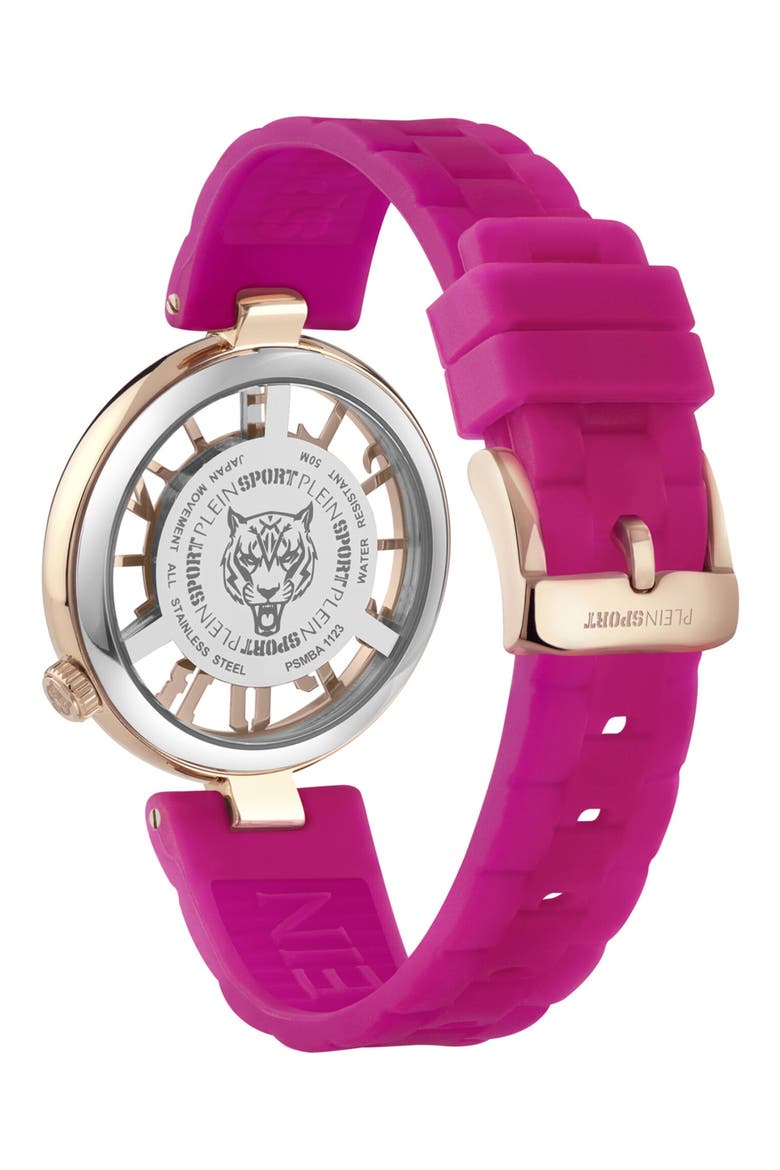 Tiger Luxe Quartz Silicone Strap Watch, 36mm, Alternate, color, ROSE GOLD