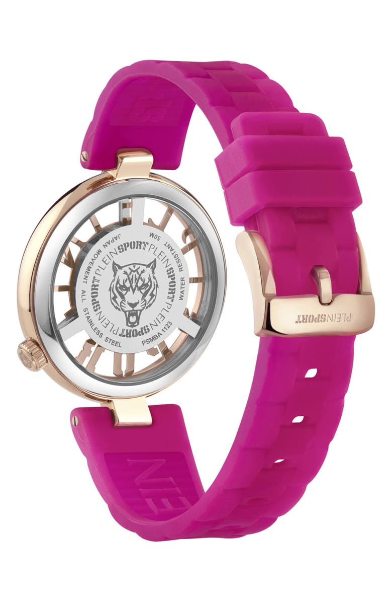 PLEIN SPORT Tiger Luxe Quartz Silicone Strap Watch, 36mm, Alternate, color, Rose Gold